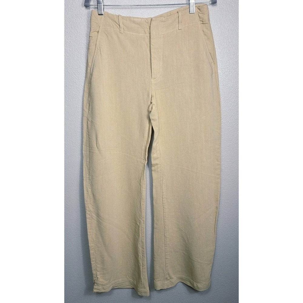 Zara Linen Blend Wide‎ Leg Pants Muted Yellow Neutral High Rise Size S